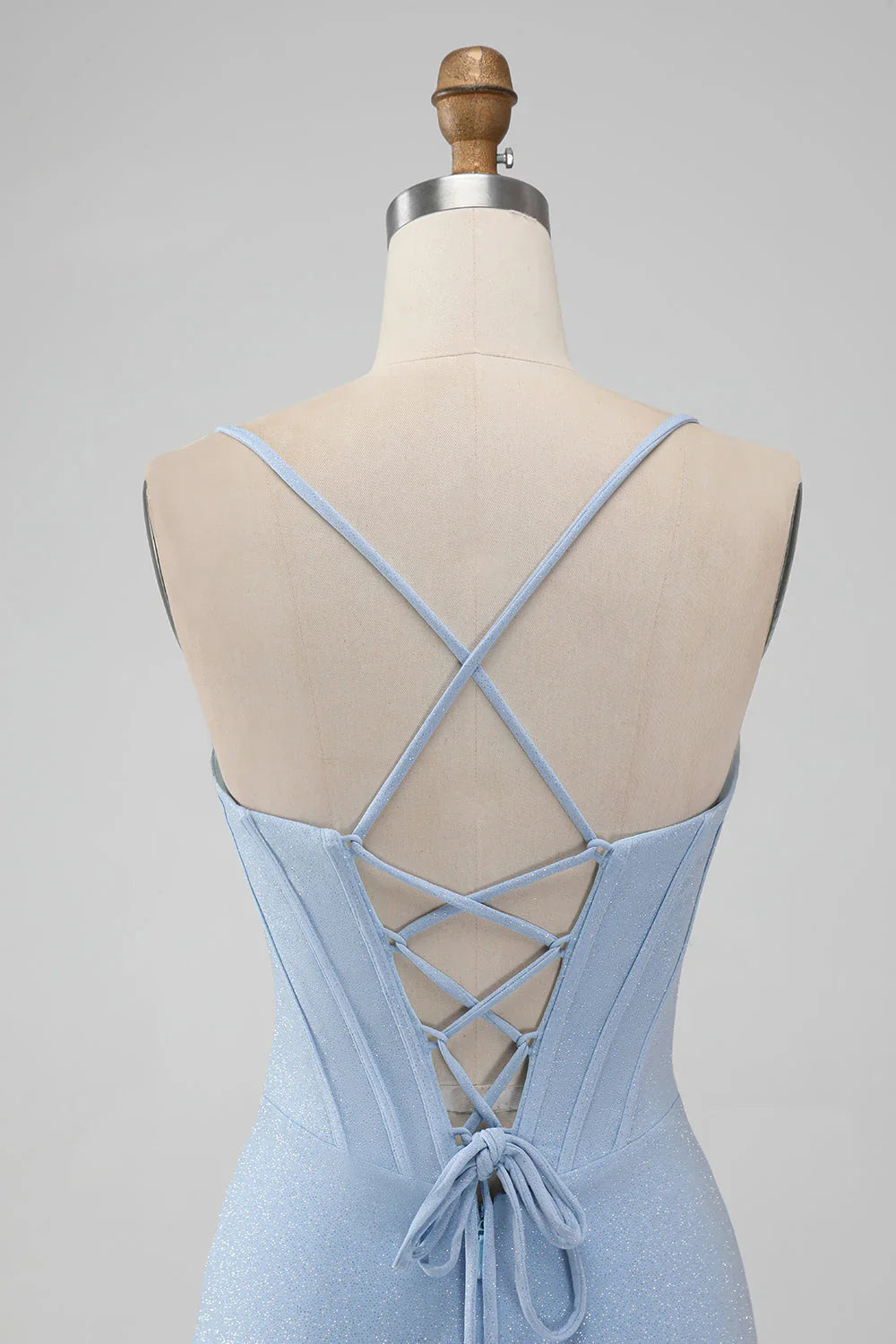 omberprom Bodycon Light Blue Homecoming Dress Spaghetti Straps Corset Short Graduation Dresses