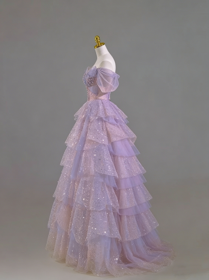 Glamorous Purple A-line Multi-layered Tulle Prom Dress,18th Birthday Dress Y5867