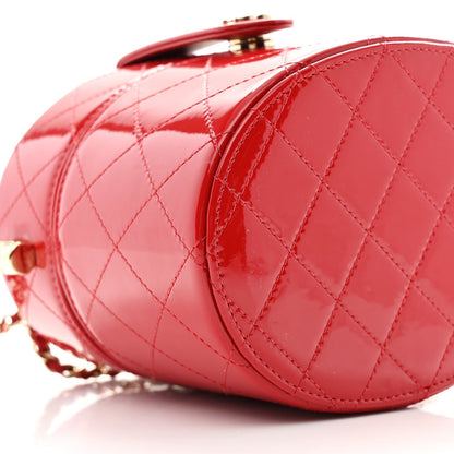 Patent Quilted Small Round Vanity With Chain Red