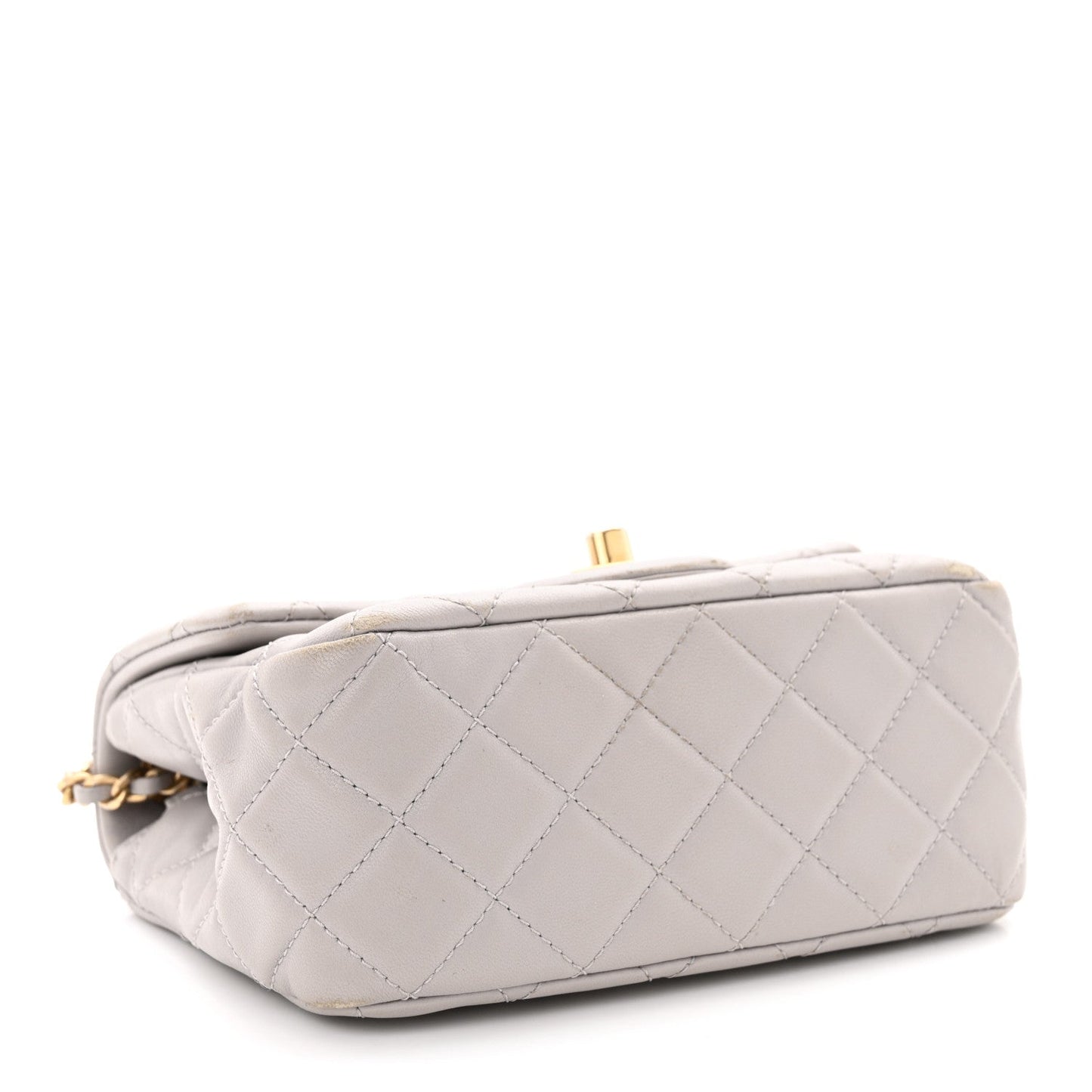 Lambskin Quilted Mini Pearl Crush Flap Light Grey