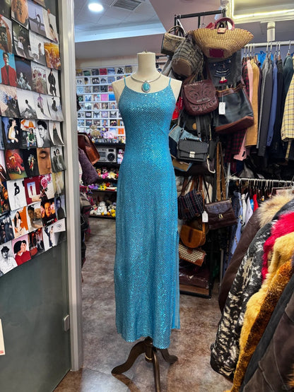 Sparkling Blue Crossback Sequined Long Prom Dress P4141