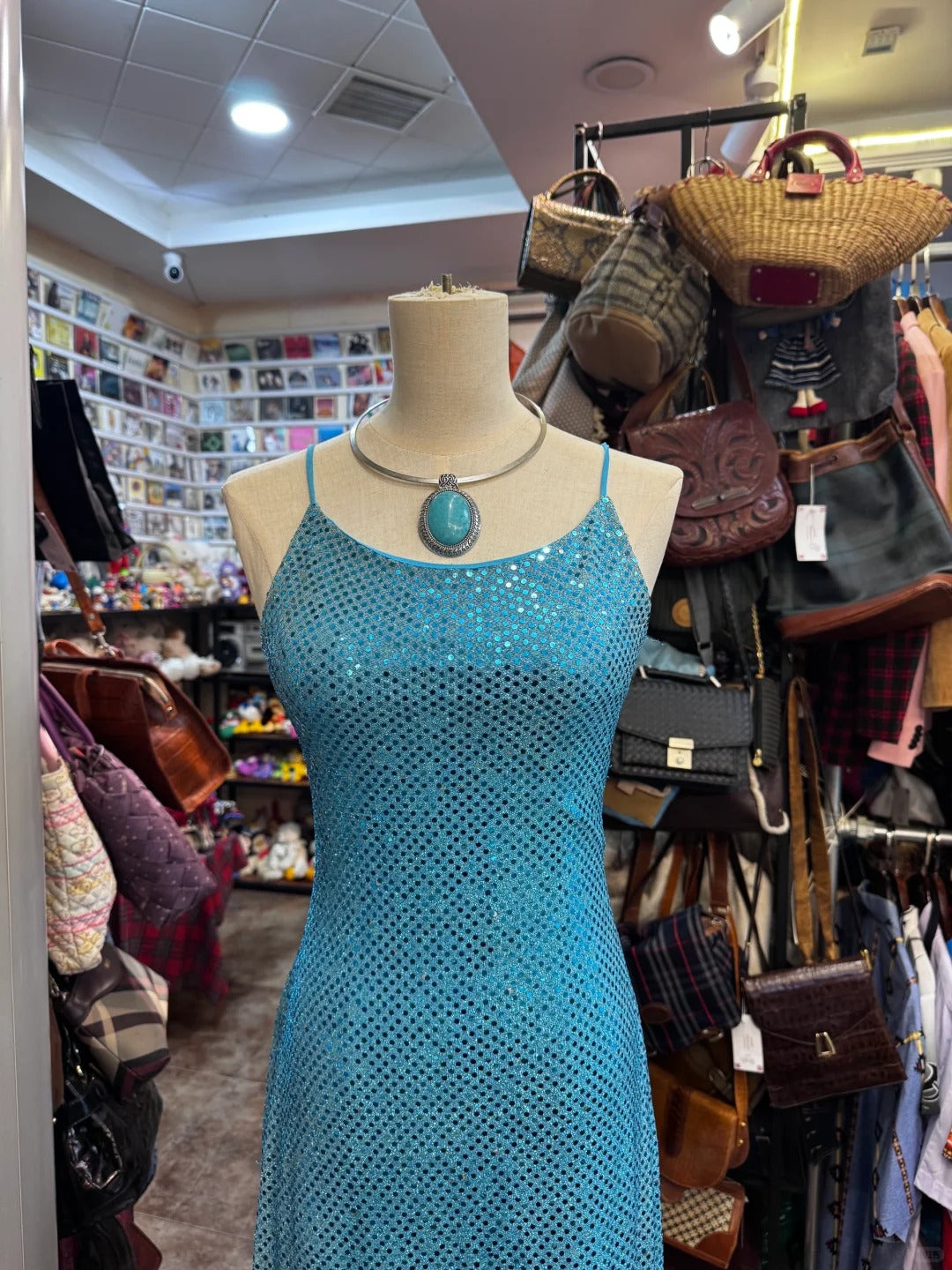 Sparkling Blue Crossback Sequined Long Prom Dress P4141