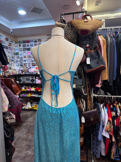Sparkling Blue Crossback Sequined Long Prom Dress P4141