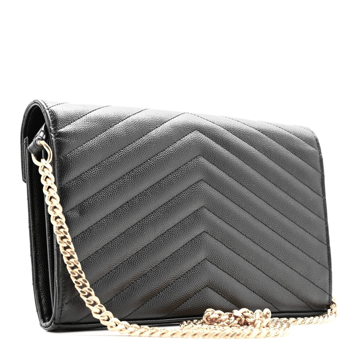 Grain De Poudre Matelasse Chevron Monogram Chain Wallet Black