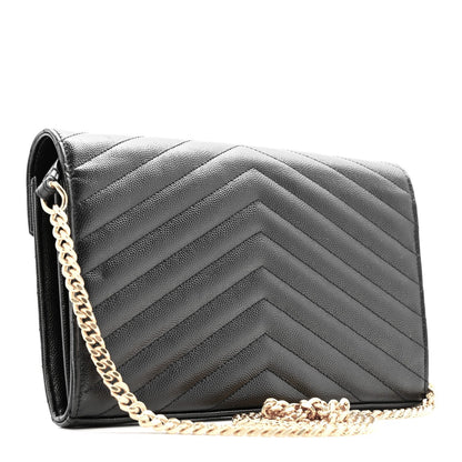 Grain De Poudre Matelasse Chevron Monogram Chain Wallet Black