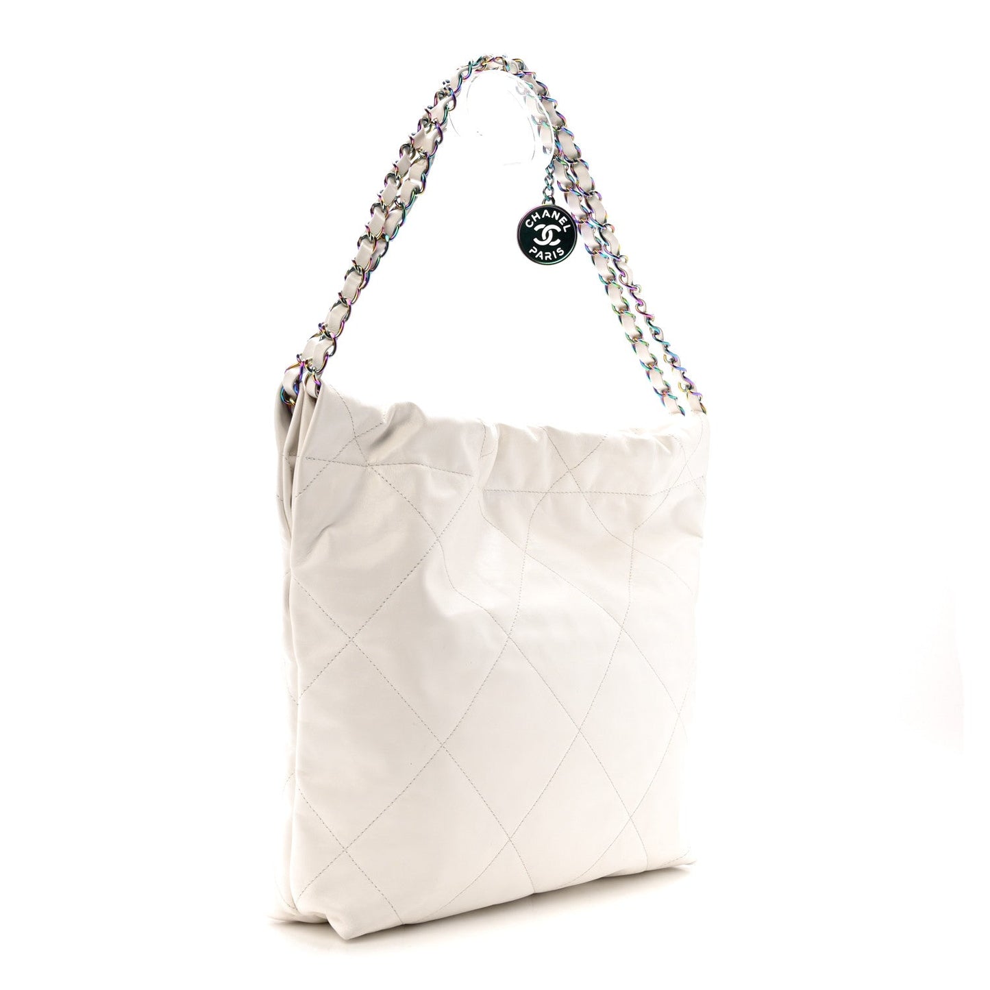 Shiny Calfskin Quilted Small Rainbow Chanel 22 White