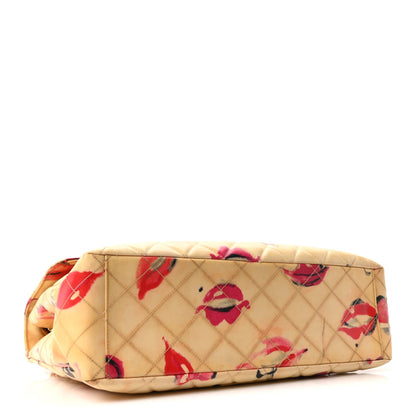 Coated Canvas Quilted Lips and Kisses Graffiti XL Jumbo Single Flap White Multicolor