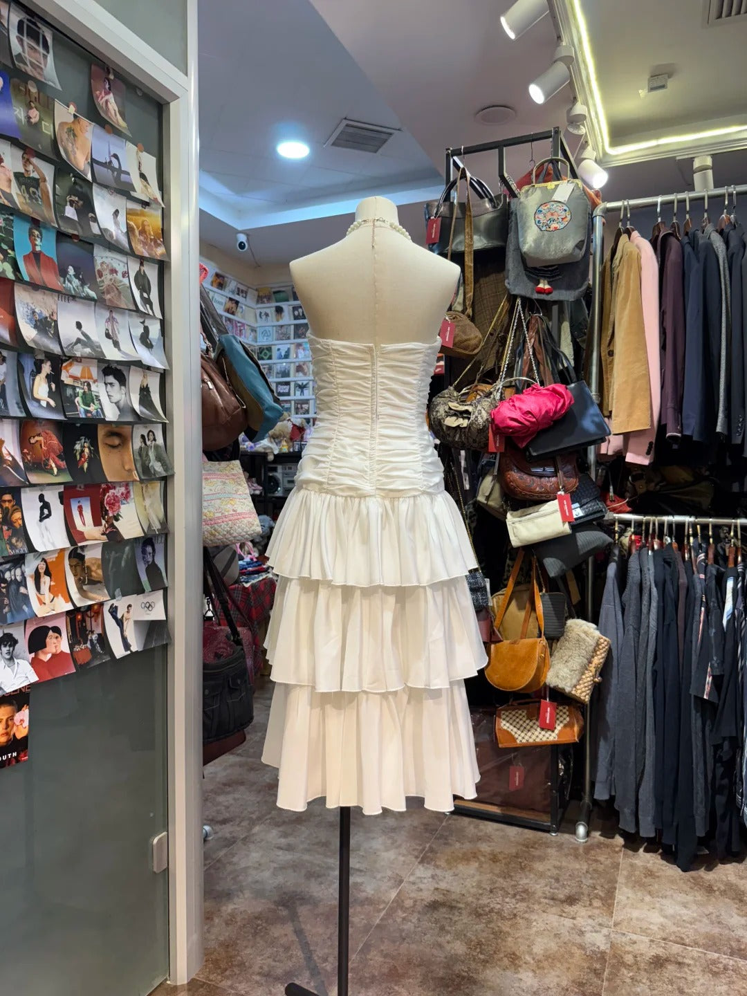Sweet White A-line Strapless Pleated Satin Prom Dress evening dress P4144