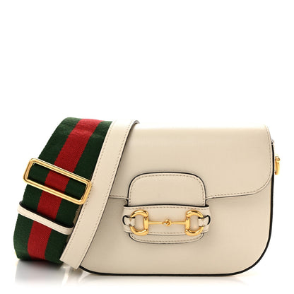 Azalea Calfskin Web Mini Horsebit 1955 Shoulder Bag Mystic White
