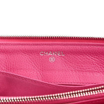 Caviar Quilted Enamel Zipped Clutch  Pink