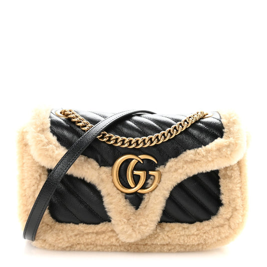 Azalea Calfskin Wool Matelasse Diagonal Small GG Marmont Shoulder Bag Black