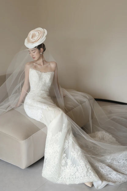 White tube top lace waist slim fit temperament fishtail sexy long dress bridal gown R6060