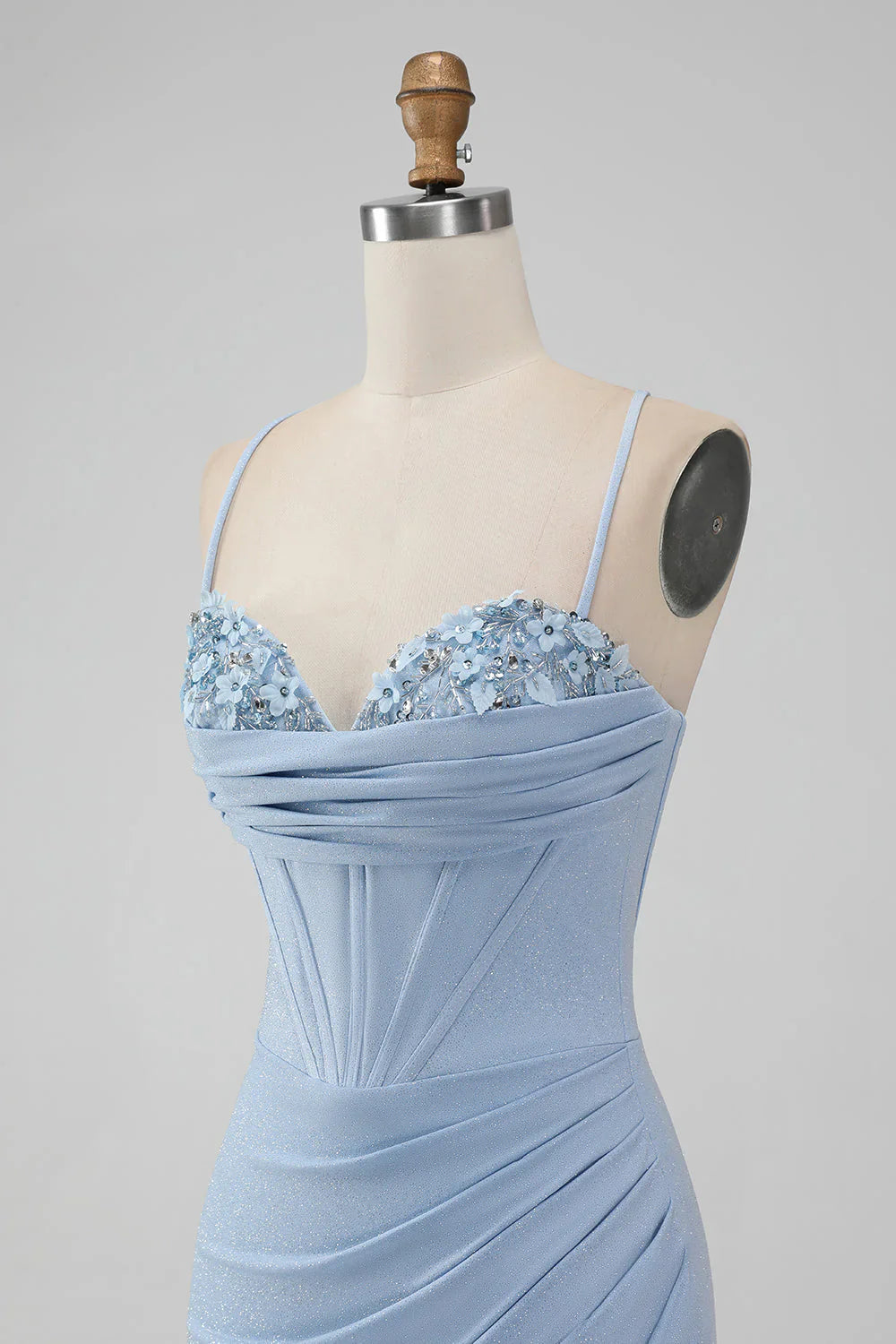omberprom Bodycon Light Blue Homecoming Dress Spaghetti Straps Corset Short Graduation Dresses