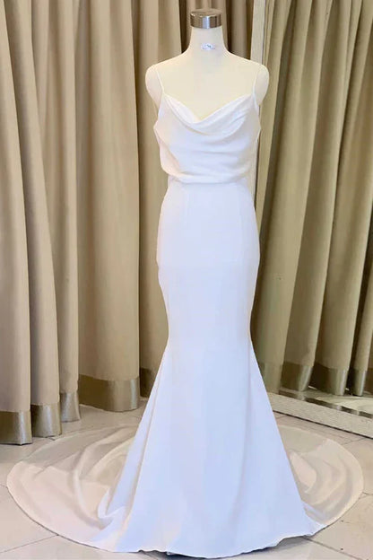 omberprom Elegant A-Line Long Wedding Dress Simple Sleeveless Solid Color