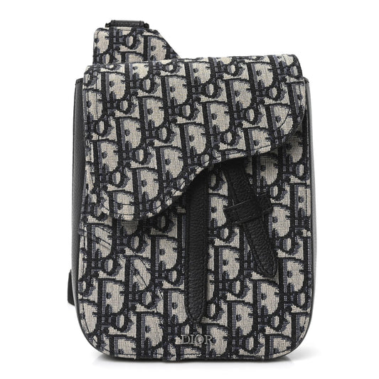 Grained Calfskin Oblique Saddle Vertical Messenger Pouch Beige Black
