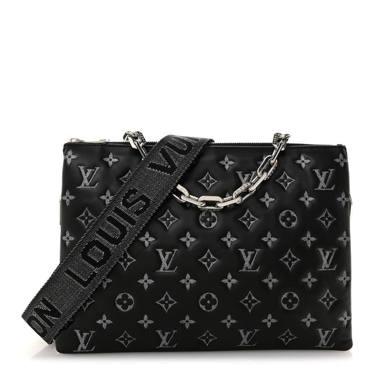 Lambskin Embossed Monogram Coussin MM Black Gray
