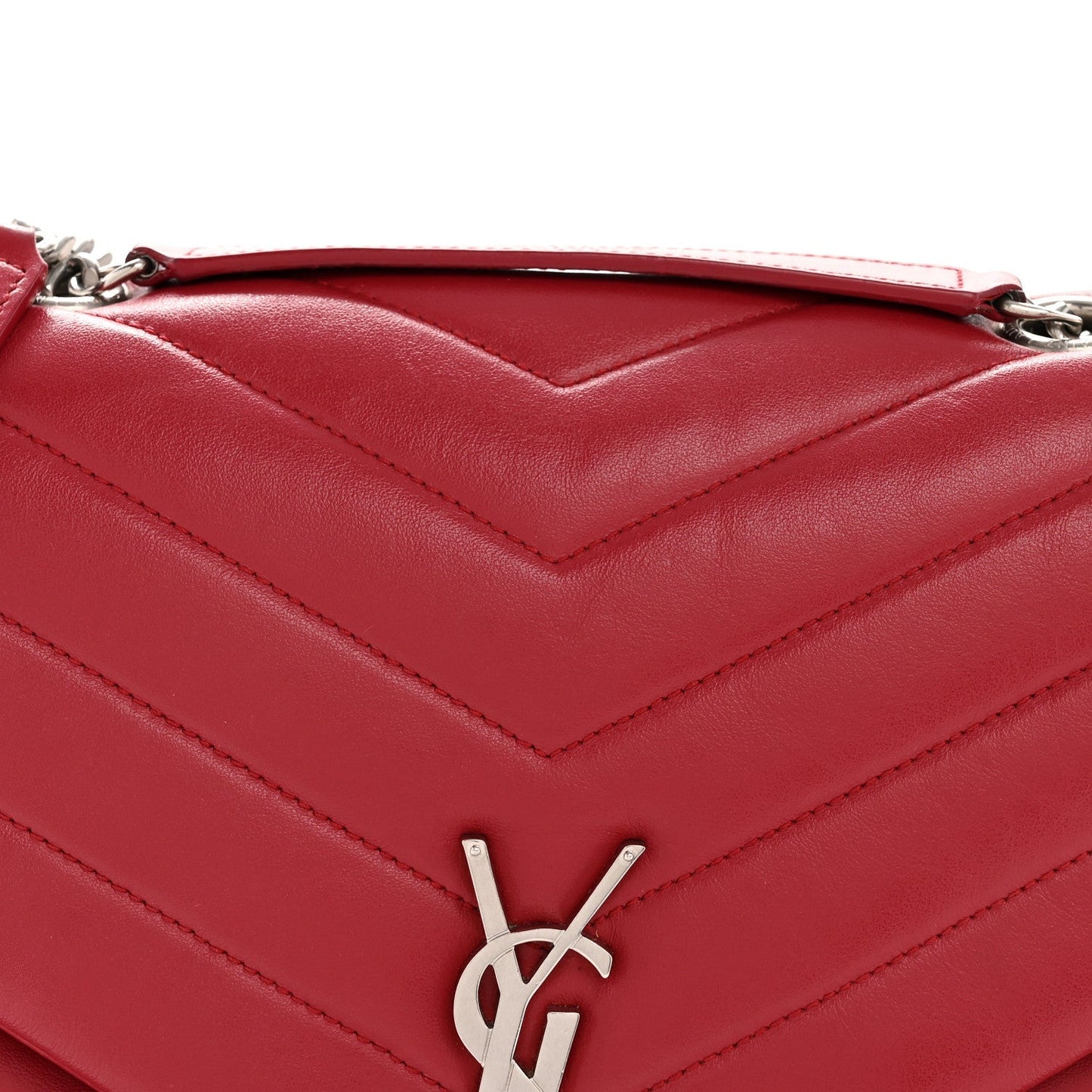 Calfskin Y Quilted Monogram Medium Loulou Chain Satchel Lipstick Red