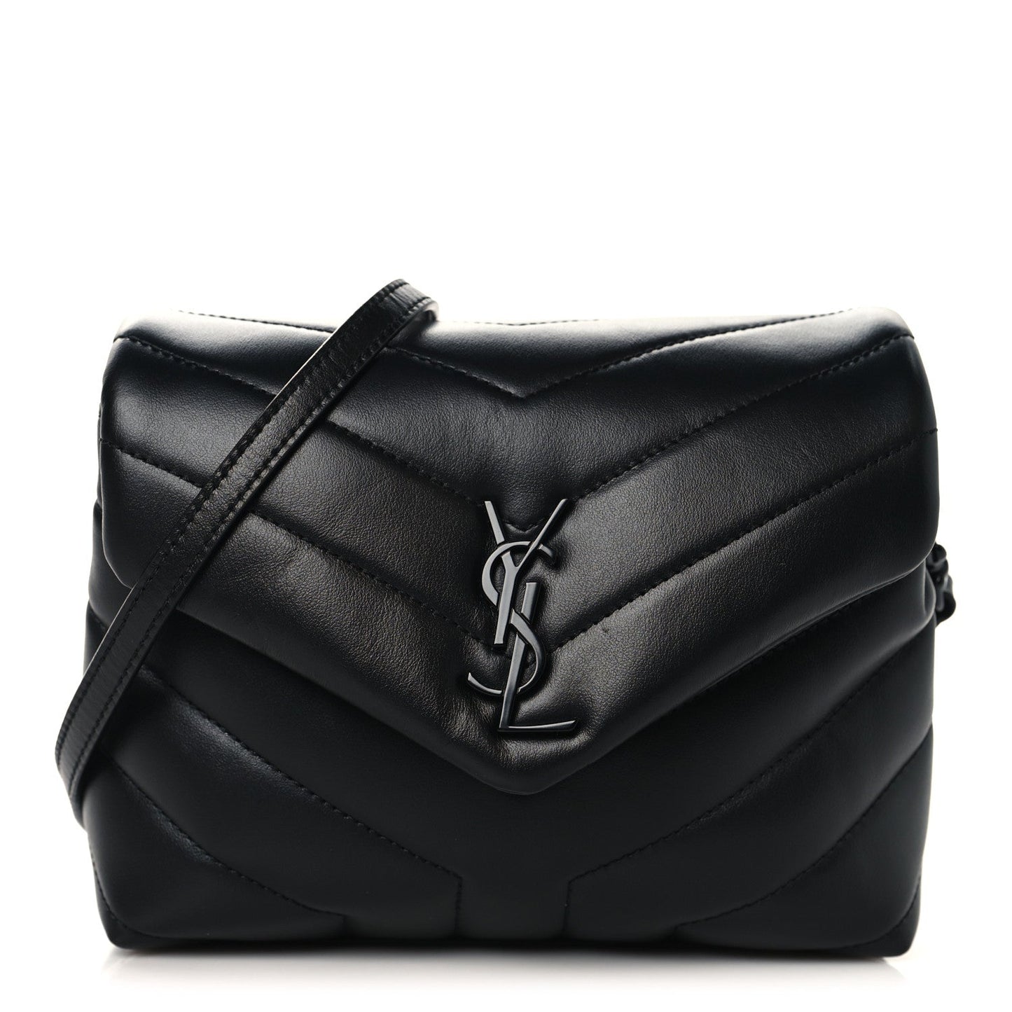 Calfskin Y Quilted Monogram Monochrome Toy Loulou Crossbody Bag Black