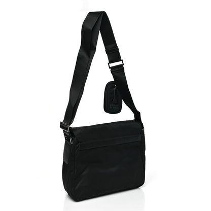 Re-Nylon Vela Saffiano Pocket Single Buckle Messenger Shoulder Bag Black