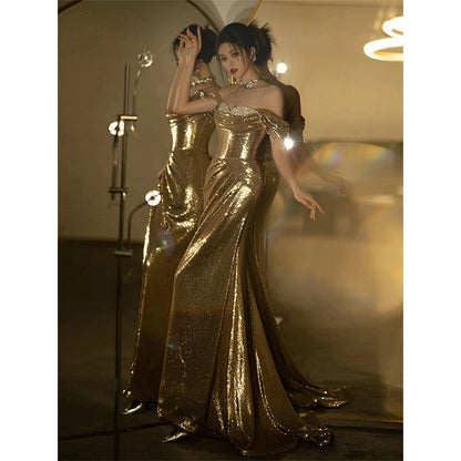 Sparkle Gold Sequin Evening Dress Prom Dresses Mermaid