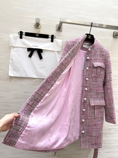 CC Woven Tweed Long-Sleeved Dress Pink Tweed 343192