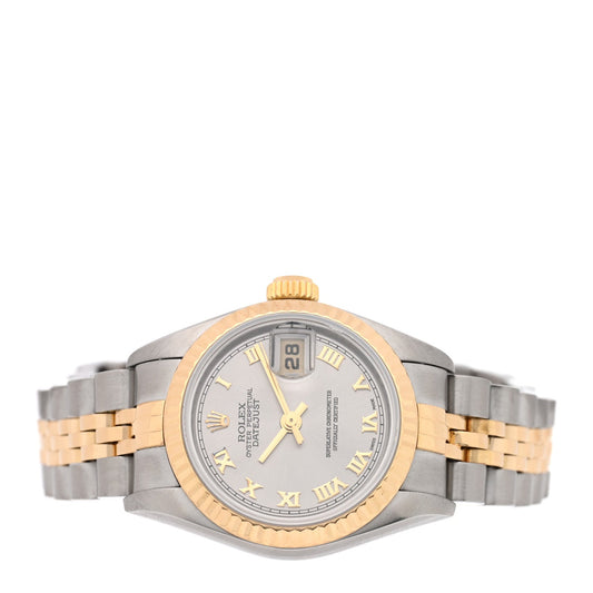 Stainless Steel 18K Yellow Gold Oyster Perpetual Datejust Watch Silver Roman 69173