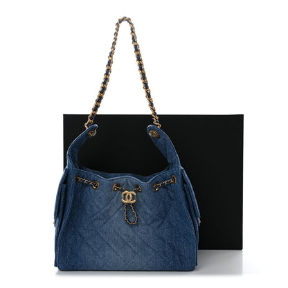 Washed Denim Quilted Small Chanel 25 Handbag Blue