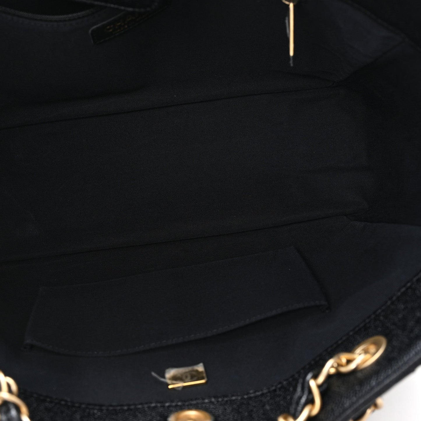 Caviar Quilted Small Trapezoid Chain Shopping Tote Black