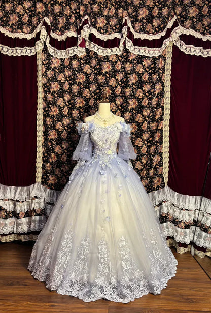 Vintage Ombre Off-the-shoulder Applique Beaded Sweet 16 Quinceanera A-Line Evening Dress Ball Gown TP4277
