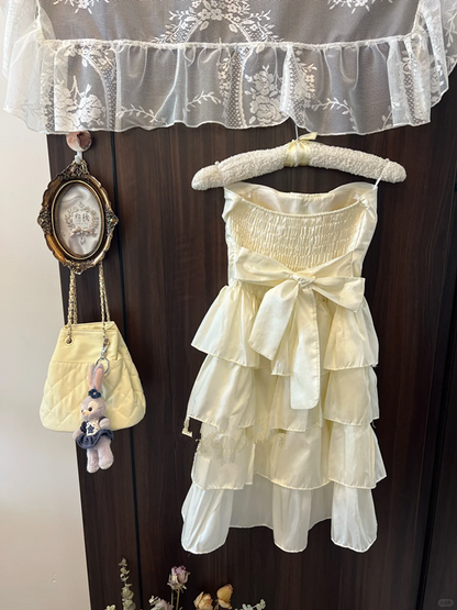 White tube top waist satin cake skirt short skirt homecoming dress R4279