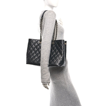 Caviar Quilted Small Shopping Tote Black