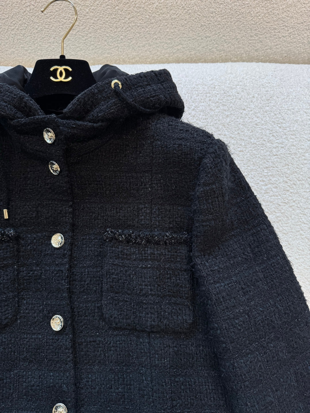CC 25B Black Plaid Hooded Tweed Jacket