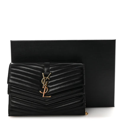 Lambskin Matelasse Chevron Monogram Sulpice Chain Wallet Black