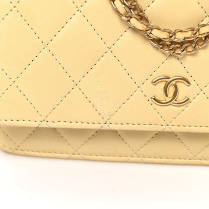 Lambskin Quilted Enamel Wallet On Chain WOC Yellow
