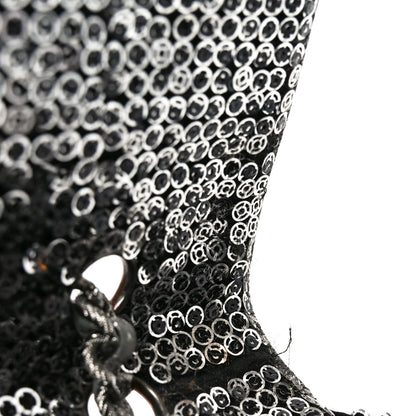 Sequin Medium Single Flap Dark Silver