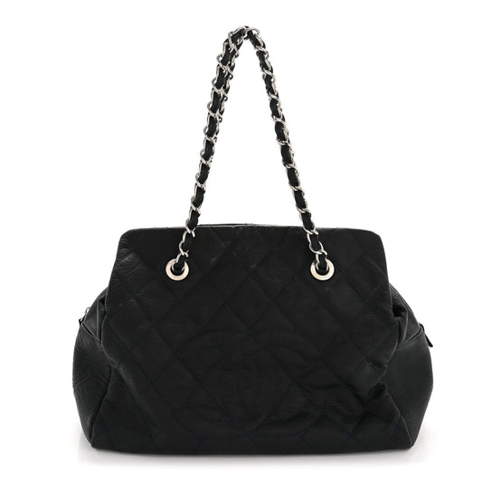 Crinkled Calfskin Grand Timeless Shopping Tote GTT Dark Blue
