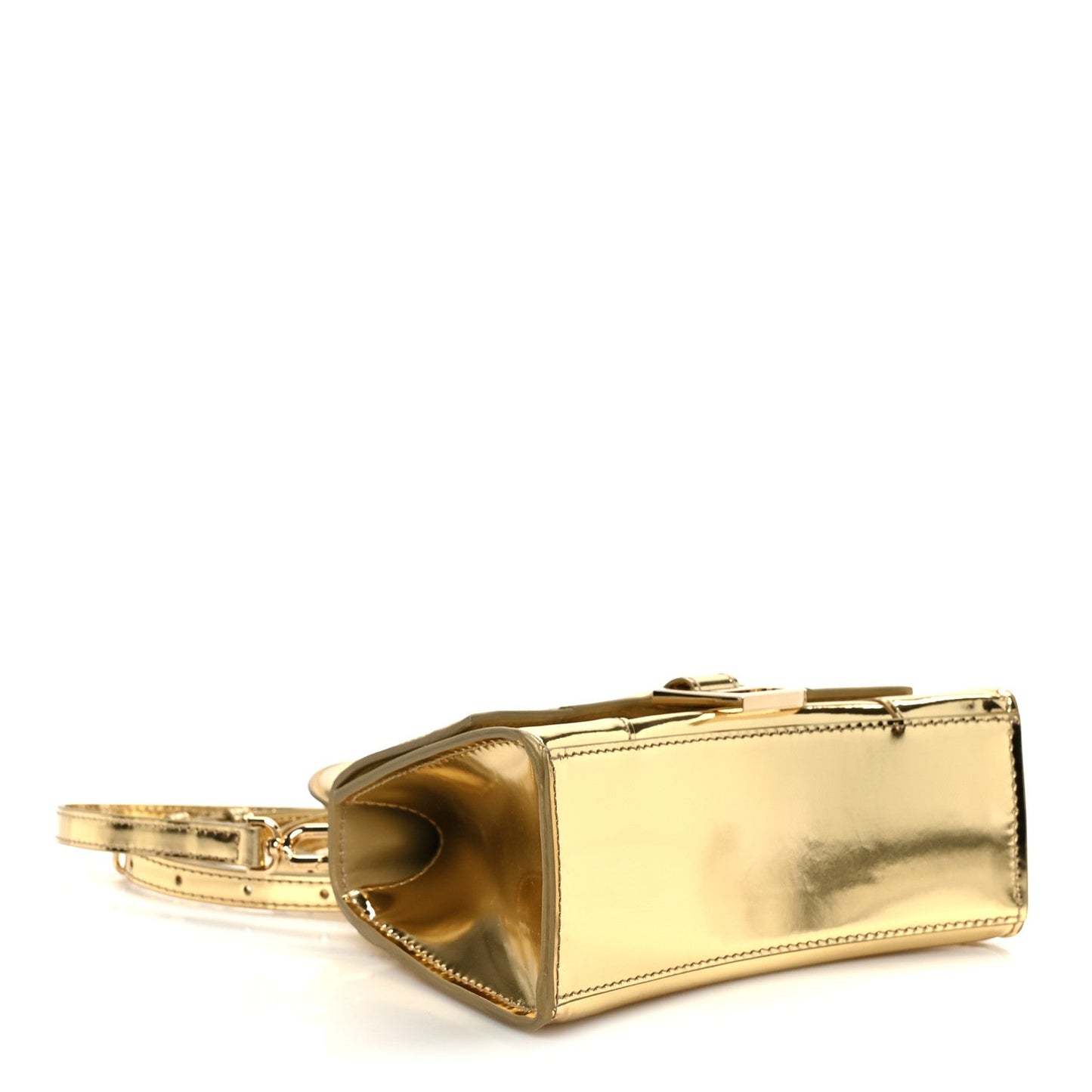 Metallic Calfskin Hourglass Top Handle Bag XS Gold