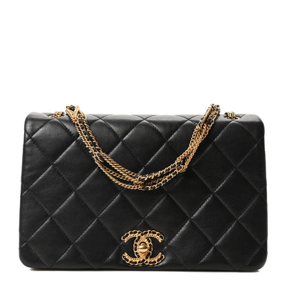 Lambskin Quilted On And On Medium Chain Flap Black