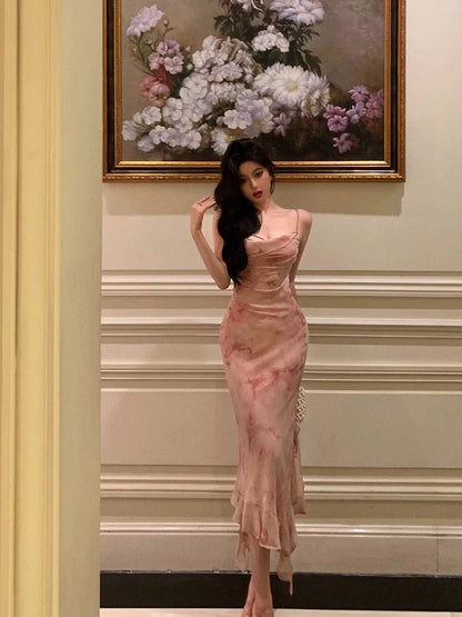 Classy Mermaid Spaghetti Straps Pink Prom Dresses Birthday Outfits Evening Gown