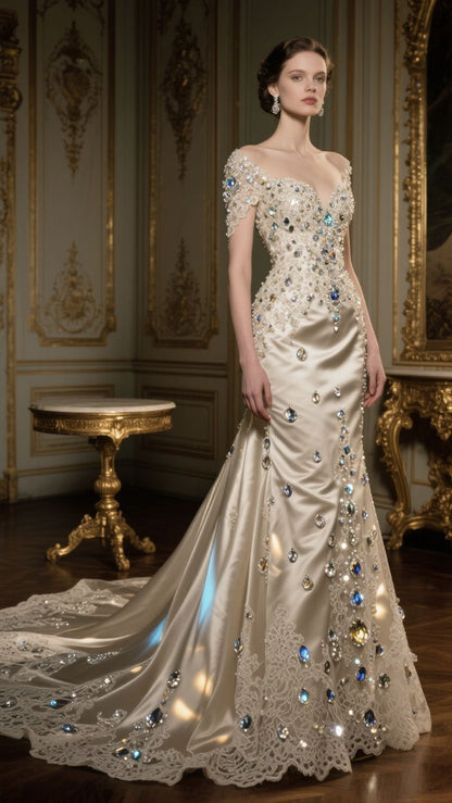Brown satin waist slim fit sexy dress, prom dress R5352