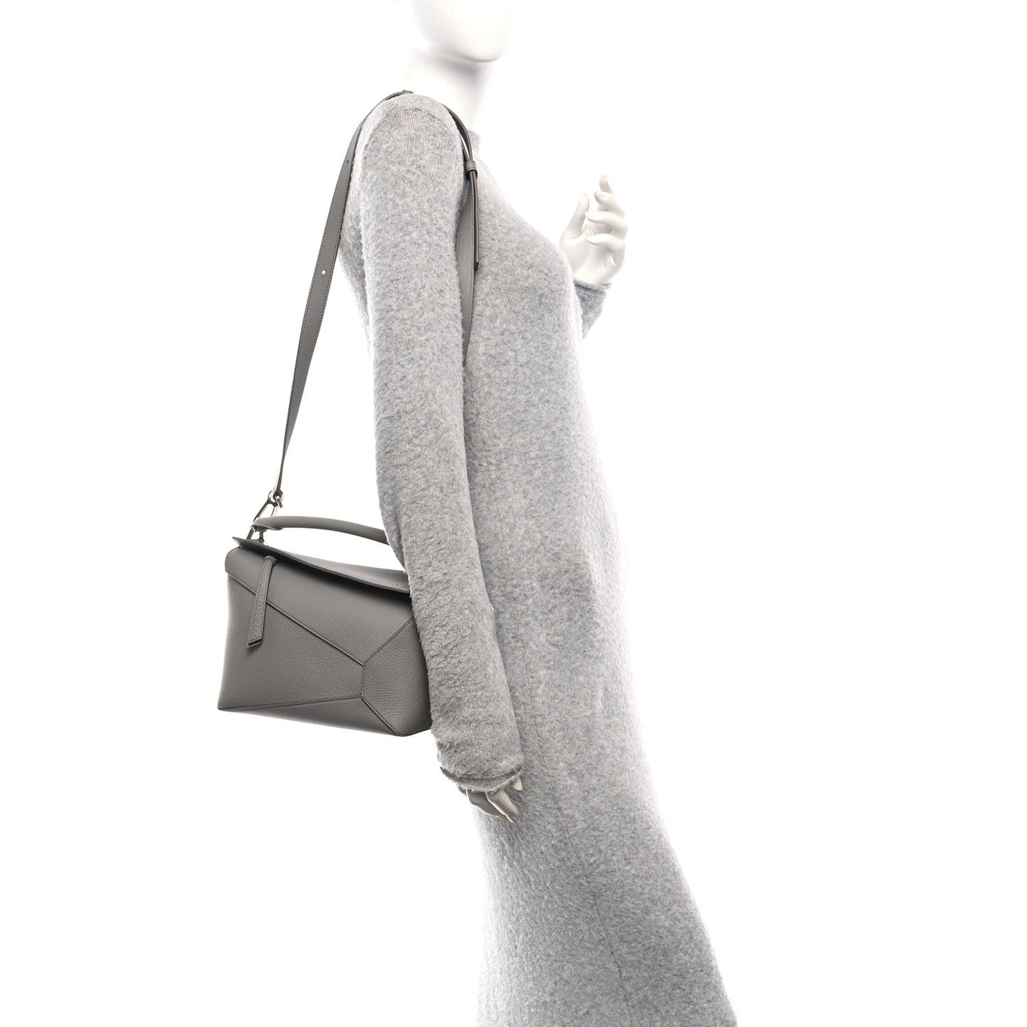 Soft Grained Calfskin Small Puzzle Edge Bag Pearl Grey
