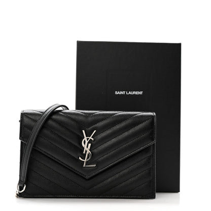 Grain De Poudre Matelasse Chevron Monogram Envelope Chain Wallet Black