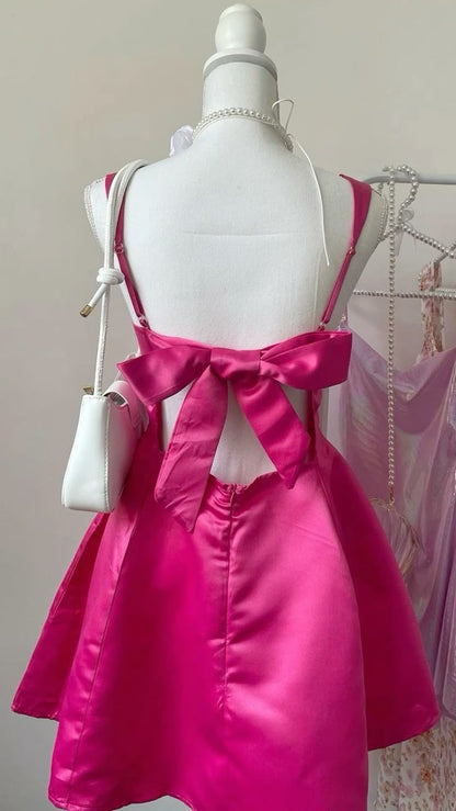 Barbie pink halter backless design waist slimming short skirt homecoming dress R2891