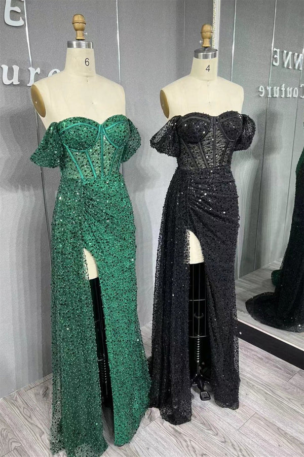 omberprom Mermaid Evening Dress Off-the-Shoulder Sequins Long Prom Dress