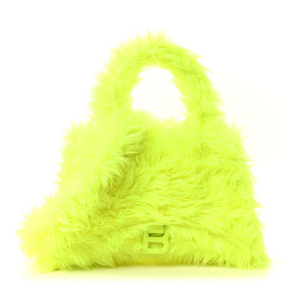 Faux Fur Medium Fluffy Hourglass Top Handle Bag Fluo Yellow