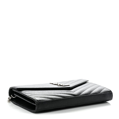 Grain De Poudre Matelasse Chevron Monogram Chain Wallet Black