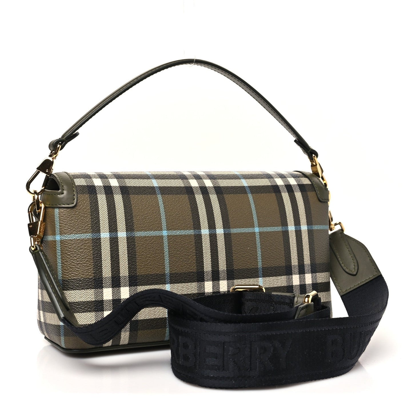 Coated Canvas Calfskin Vintage Check Note Top Handle Shoulder Bag Olive Green