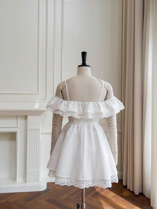 White halter waist lace skirt short skirt homecoming dress R5187