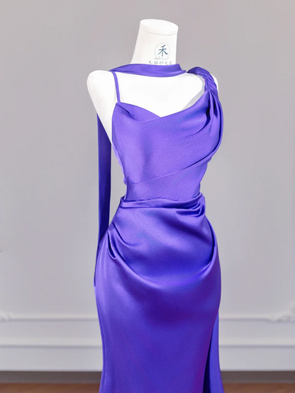 Deep purple halter-neck fitted bodycon long ball gown R8263