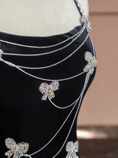 Black halter-neck beaded fitted waist slim hip-hugging sexy long ball gown/bridal dress R8293
